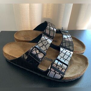 Sold-Birkenstock black metallic slides size 38 (7-7.5)